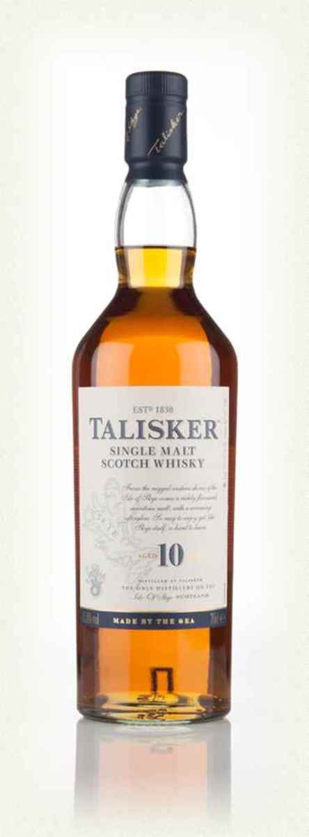 Talisker 10 Year Old. This is a great whisky for taking the edge off the day, in my experience. It's produced on the Isle of Skye using water from local springs.