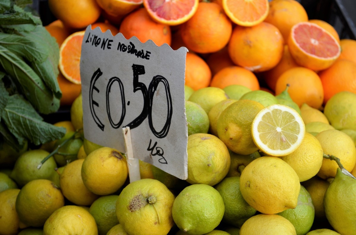 Citrus fruits in a Sicilian fruit stand