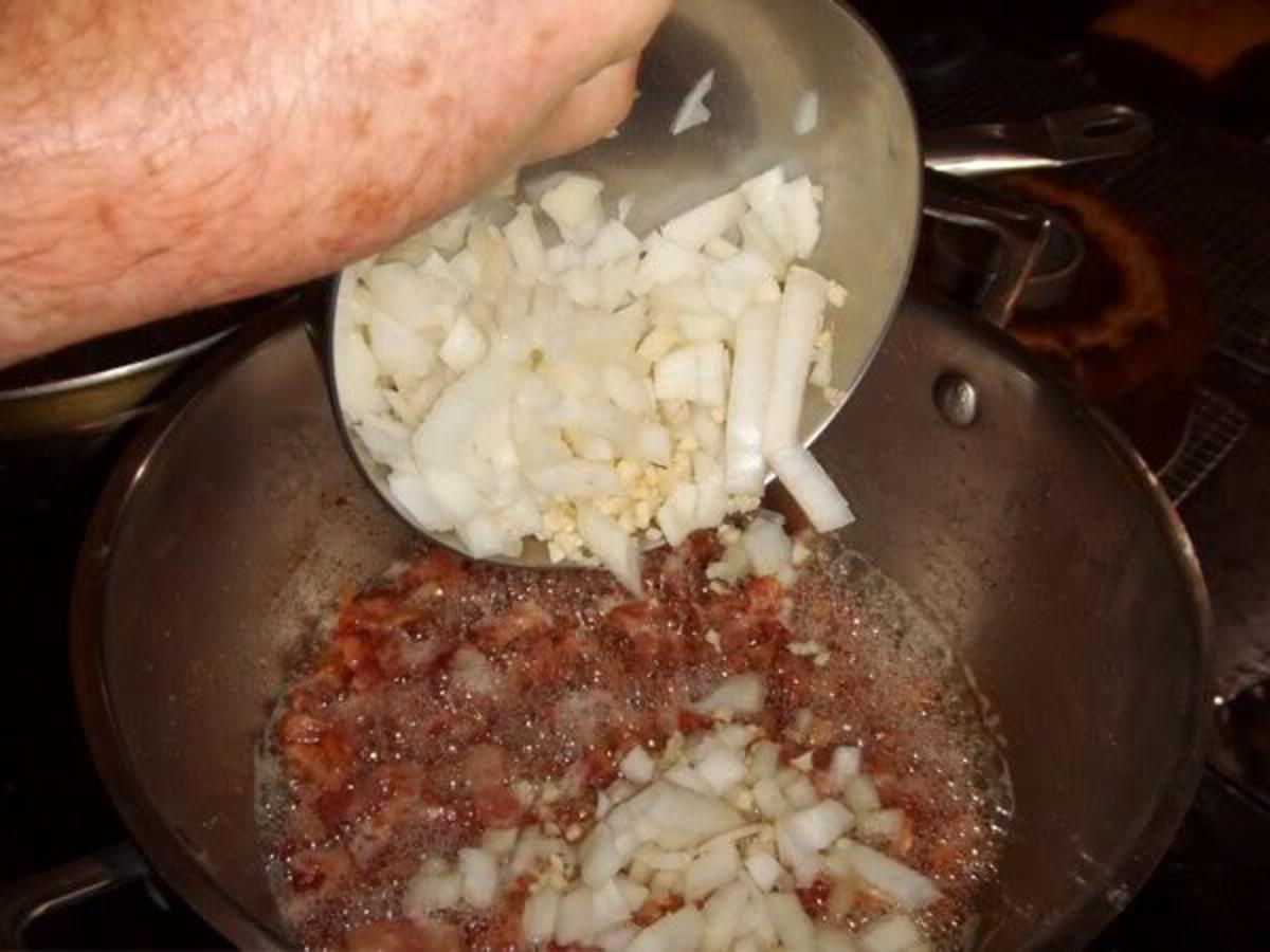 Add the chopped onion and garlic.