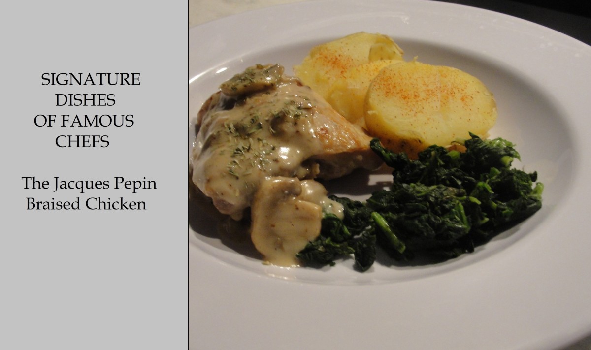 Simply luxurious and luxuriously simple Jacques Pépin braised chicken, steamed potatoes, and spinach