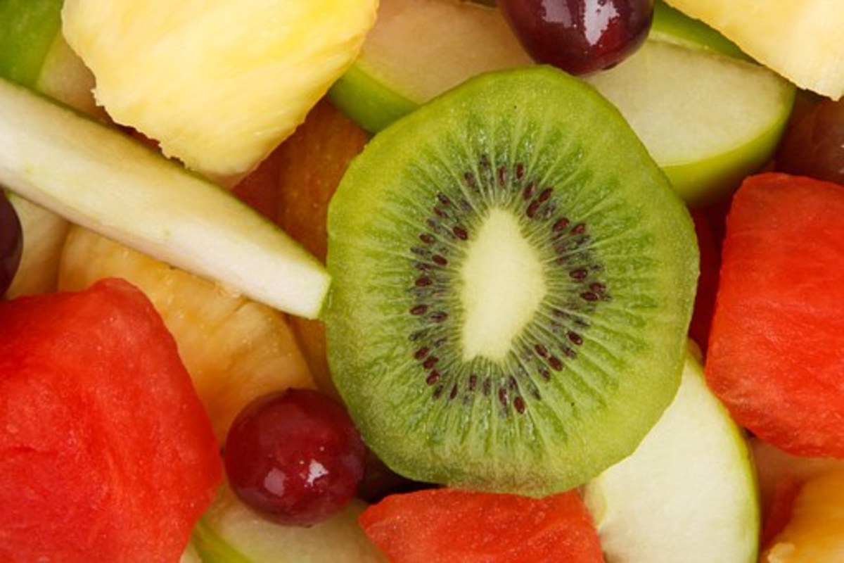 Fresh and colorful fruit salad with kiwi