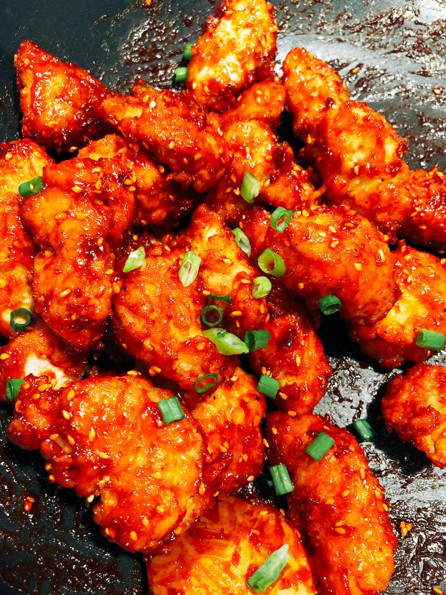 Yummy sweet and spicy Korean fried chicken.