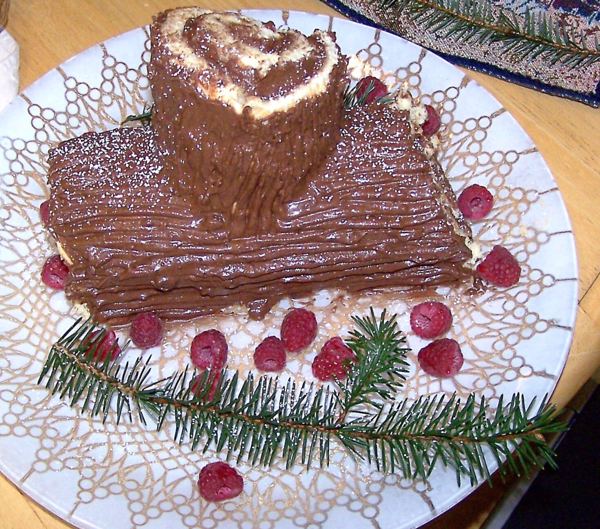 A Yule Log Cake or Bûche de Noël